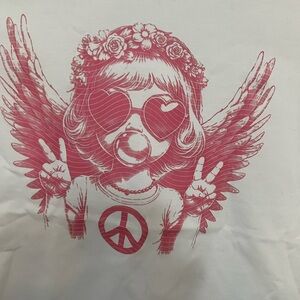 Chic Pink Graphic Tee with Angel Peace Design
PTP 26  L 27